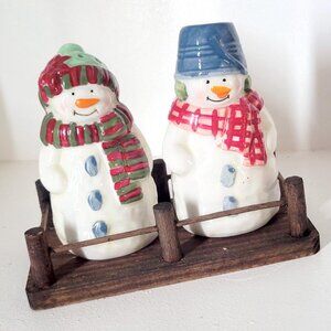 Vintage 90s Snow Man + Snow Woman Couple Kitschmas salt and pepper shakers